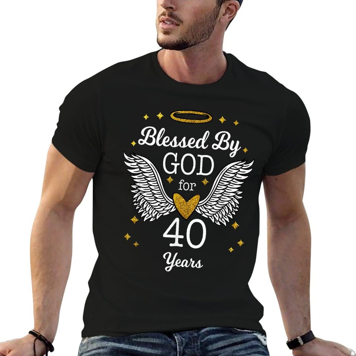 Blessed By God For 40 Years Angel Wings 40th Birthday  Eco-friendly Material T-Shirt