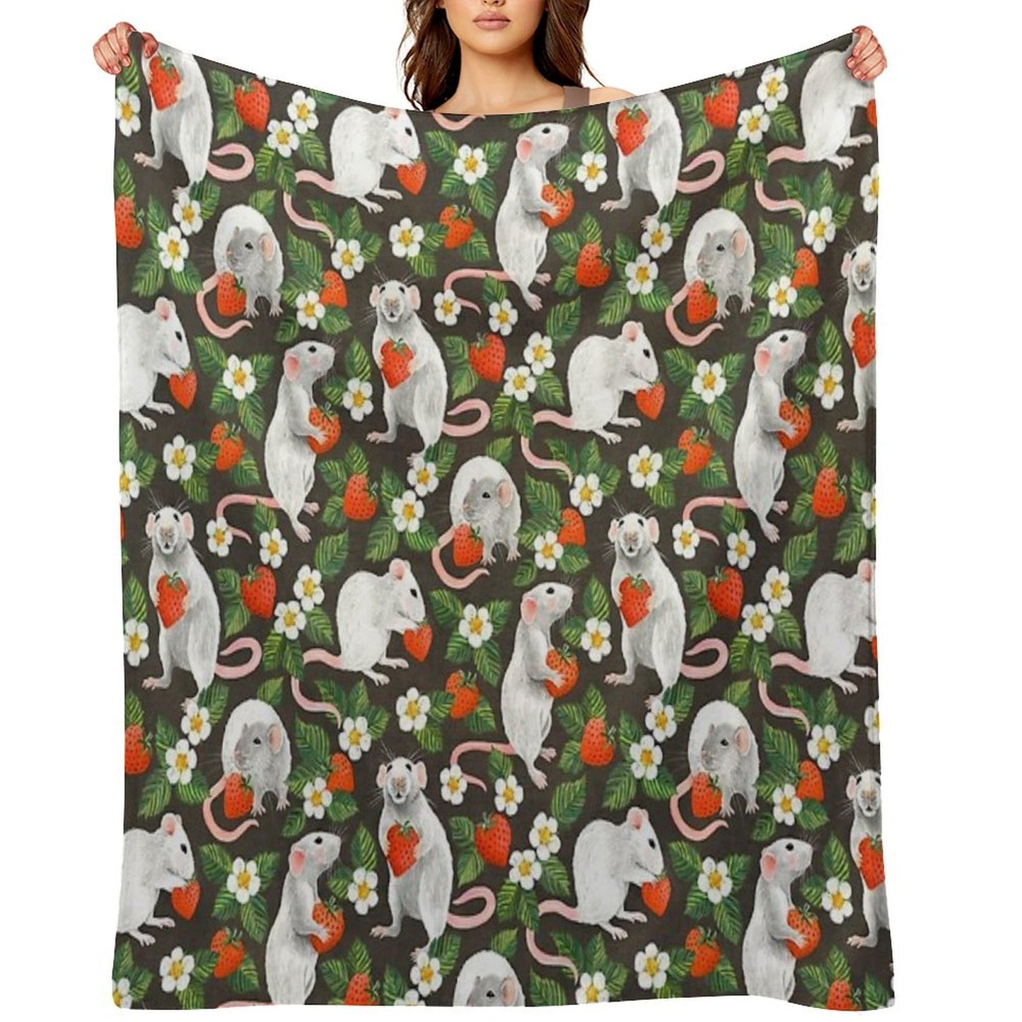 Rats Love Strawberries on Vintage Dark Brown Comfort Throw Blanket