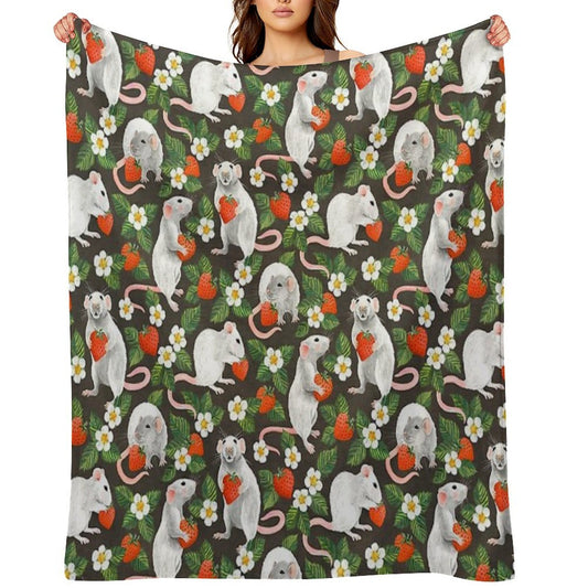 Rats Love Strawberries on Vintage Dark Brown Comfort Throw Blanket