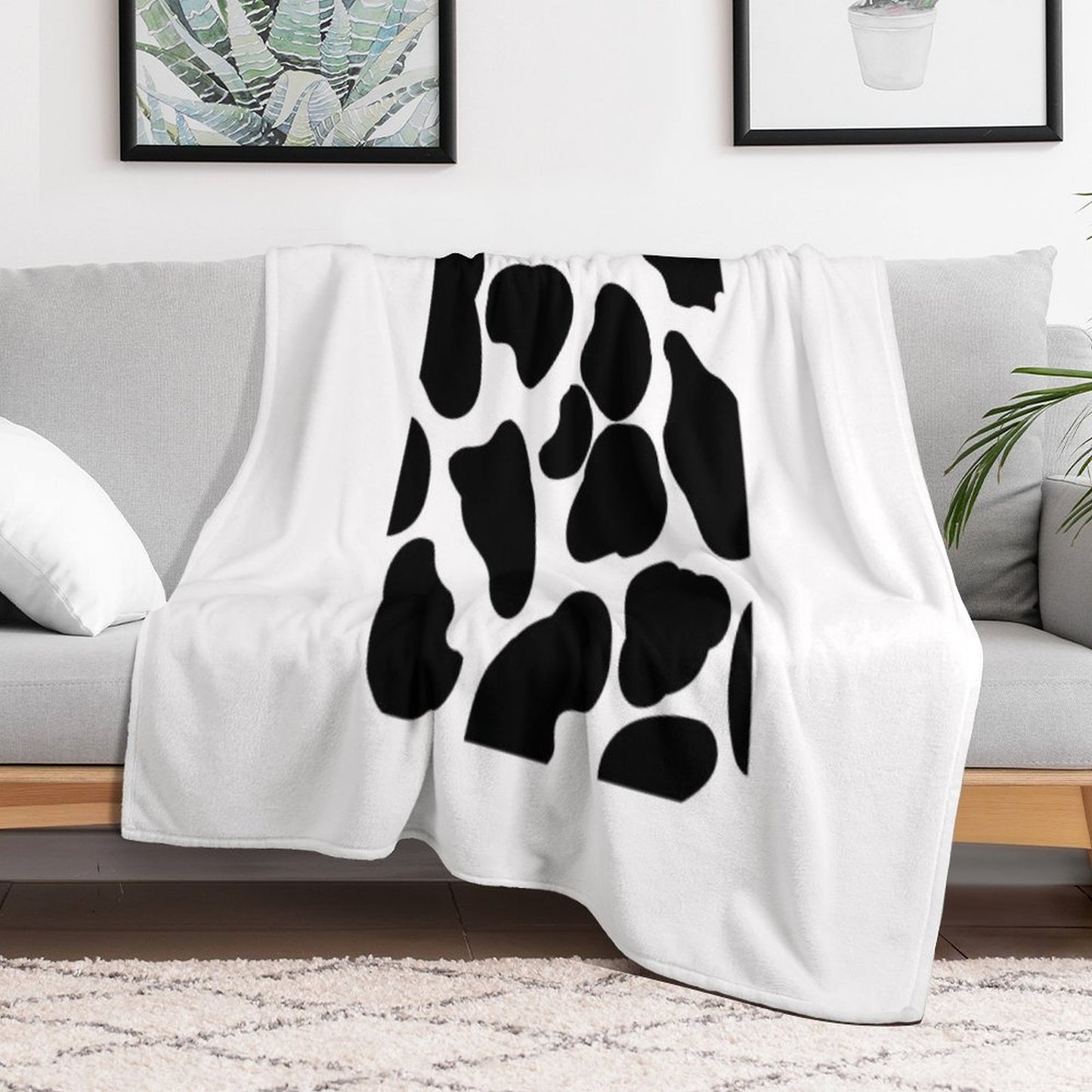 Cow Print Black And White Compact Throw Blanket