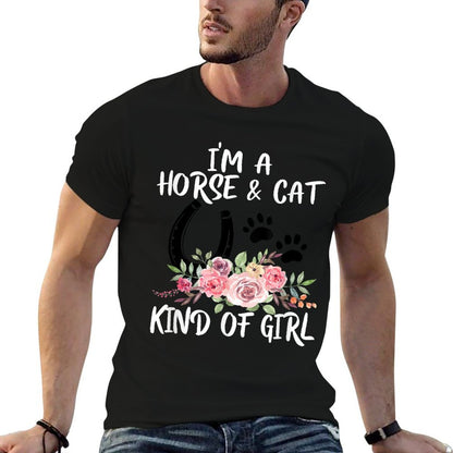 I Am Horse & Cat Kind Of Girl Horseshoe Paws  Graphic-printed T-Shirt