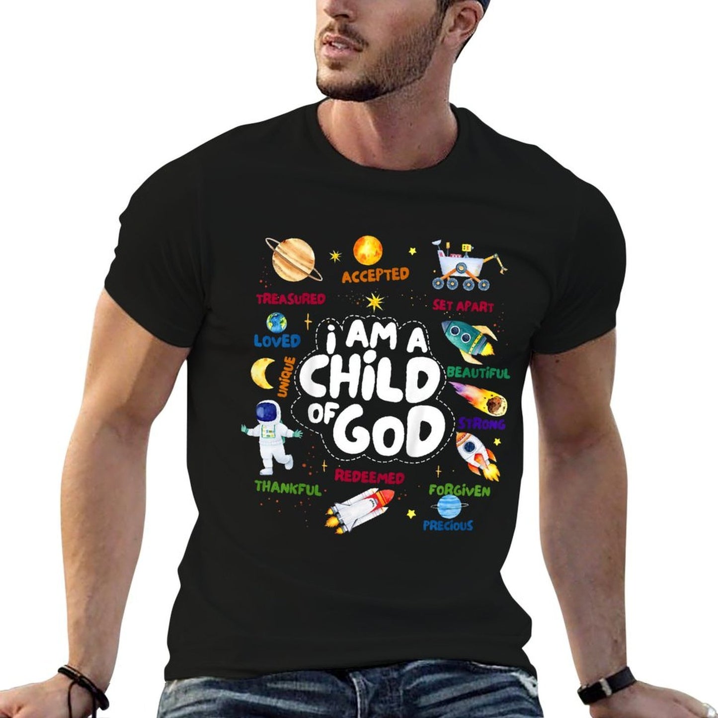 Kids Child of God Outer Space I Am Affirmation Christian Boys  Quick-drying T-Shirt