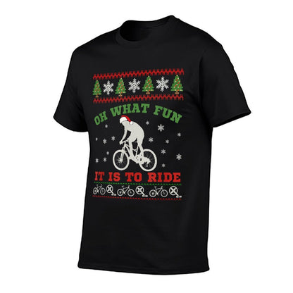 Mountain Bike Rider, Oh What Fun Christmas Ugly Sweater Gift  Ribbed Collar T-Shirt