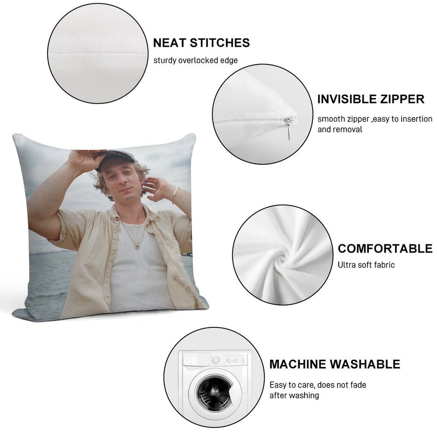 Jeremy Allen White Cute Soft Washable Throw Pillow