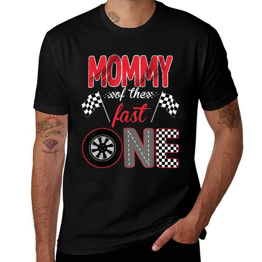 Mommy Of The Fast One Birthday 1st Race Car Family  Ribbed Collar T-Shirt