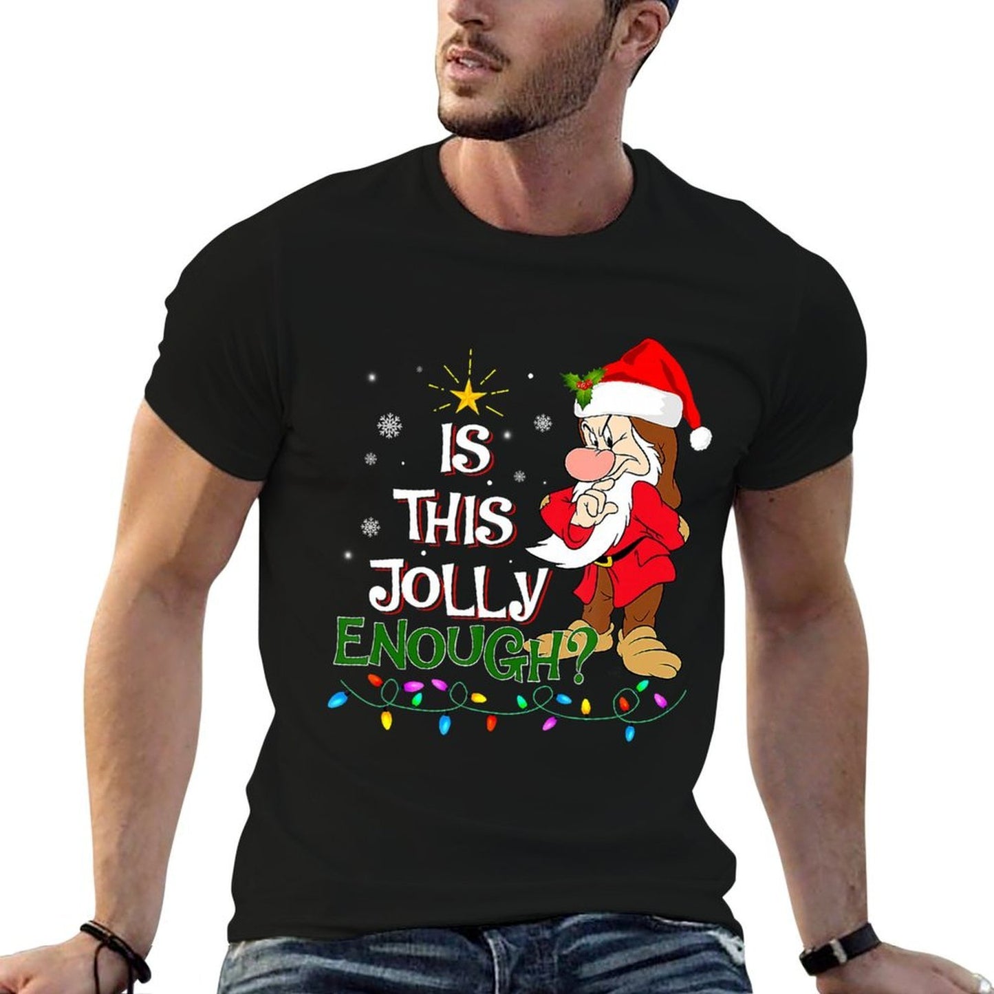 Is This Jolly Enough Grumpy Elf Pajama Christmas Lights  Eco-friendly Material T-Shirt