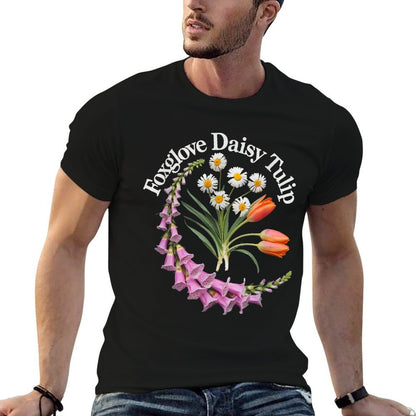 Foxglove Daisy Tulip Spring Bloom Botanical Artwork  Easy-care T-Shirt
