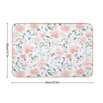 Watercolor Peonies And Delicate Leaves - Hand Painted  Anti-Trip Bath Mat