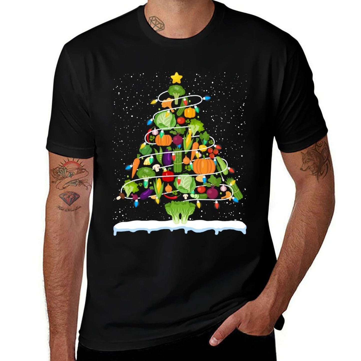 Lunch Lady Vegetable Food Christmas Tree Funny Xmas Gifts Sweatshirt  Breathable T-Shirt