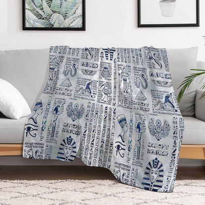 Egyptian Hieroglyphs And Deities Abalone on Pearl Plush Throw Blanket