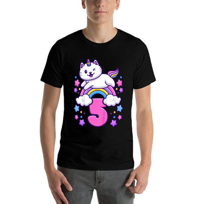 Kids Birthday Girl 5 Years Old, Cat, Unicorn, 5th Birthday  Graphic-printed T-Shirt