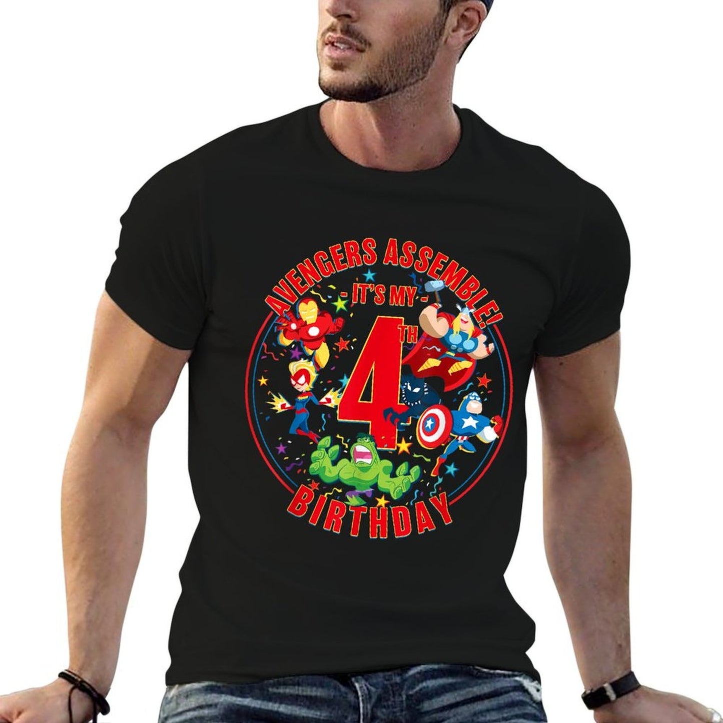 Marvel Avengers Assemble It&#39;s My 4th Birthday  Heathered Texture T-Shirt