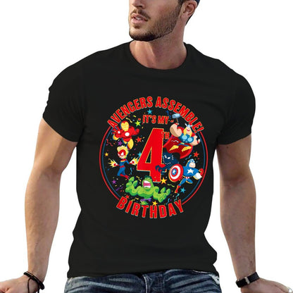 Marvel Avengers Assemble It&#39;s My 4th Birthday  Heathered Texture T-Shirt