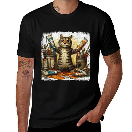 Cat And Oil Paint Design For Painters And Artists  Polyester Blend T-Shirt