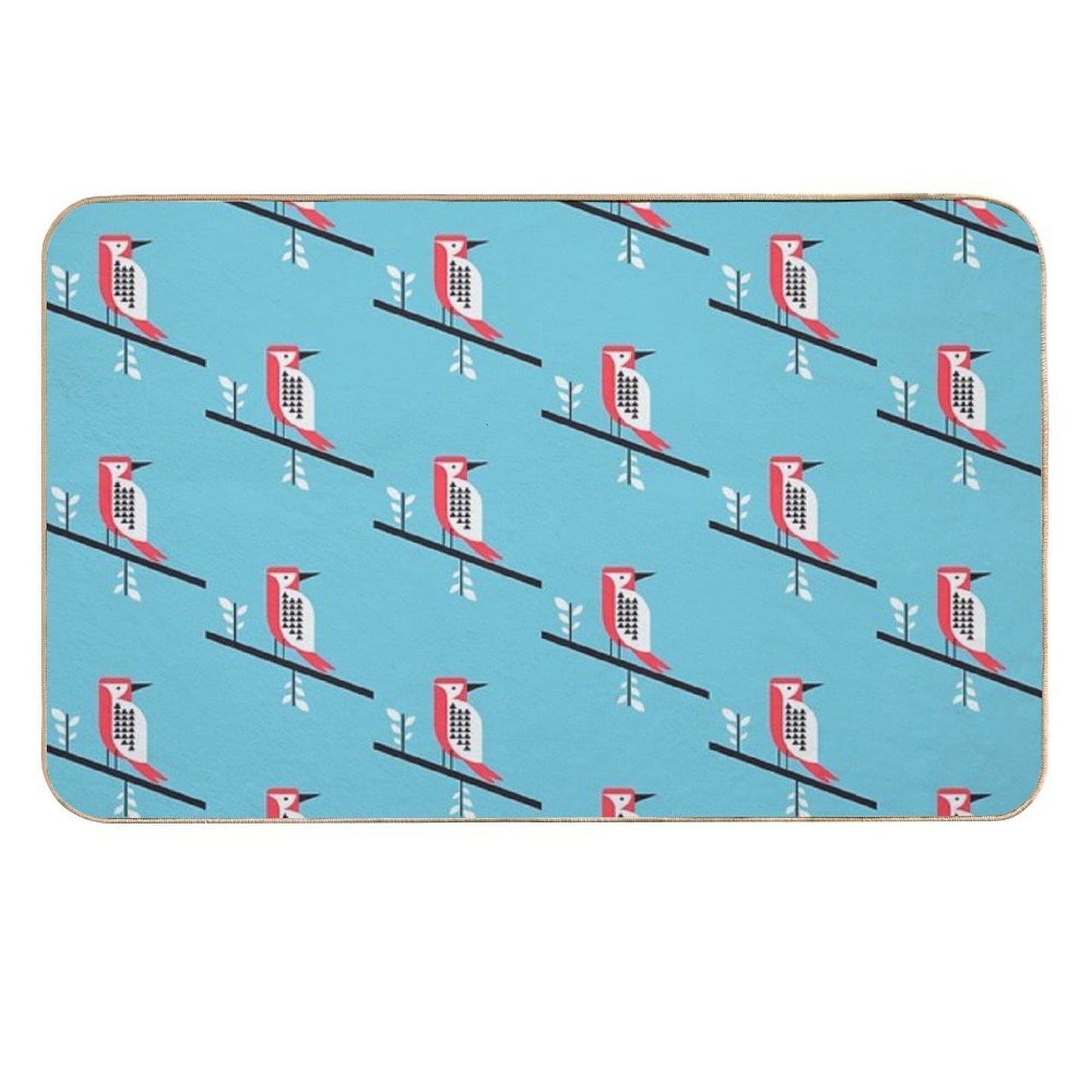 Woodpecker in Blue Durable Bath Mat