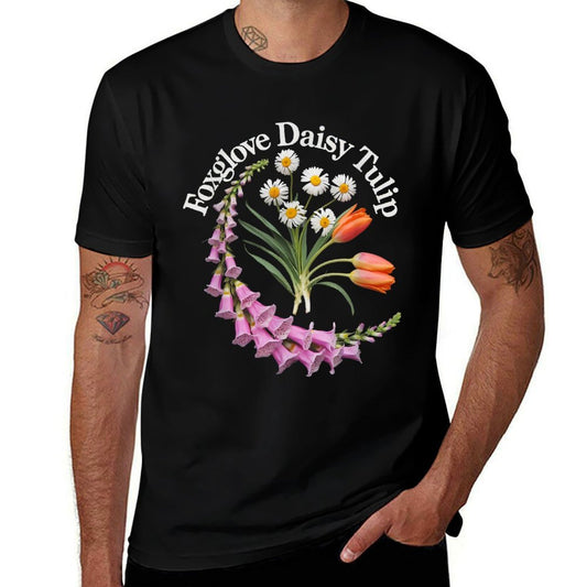 Foxglove Daisy Tulip Spring Bloom Botanical Artwork  Easy-care T-Shirt
