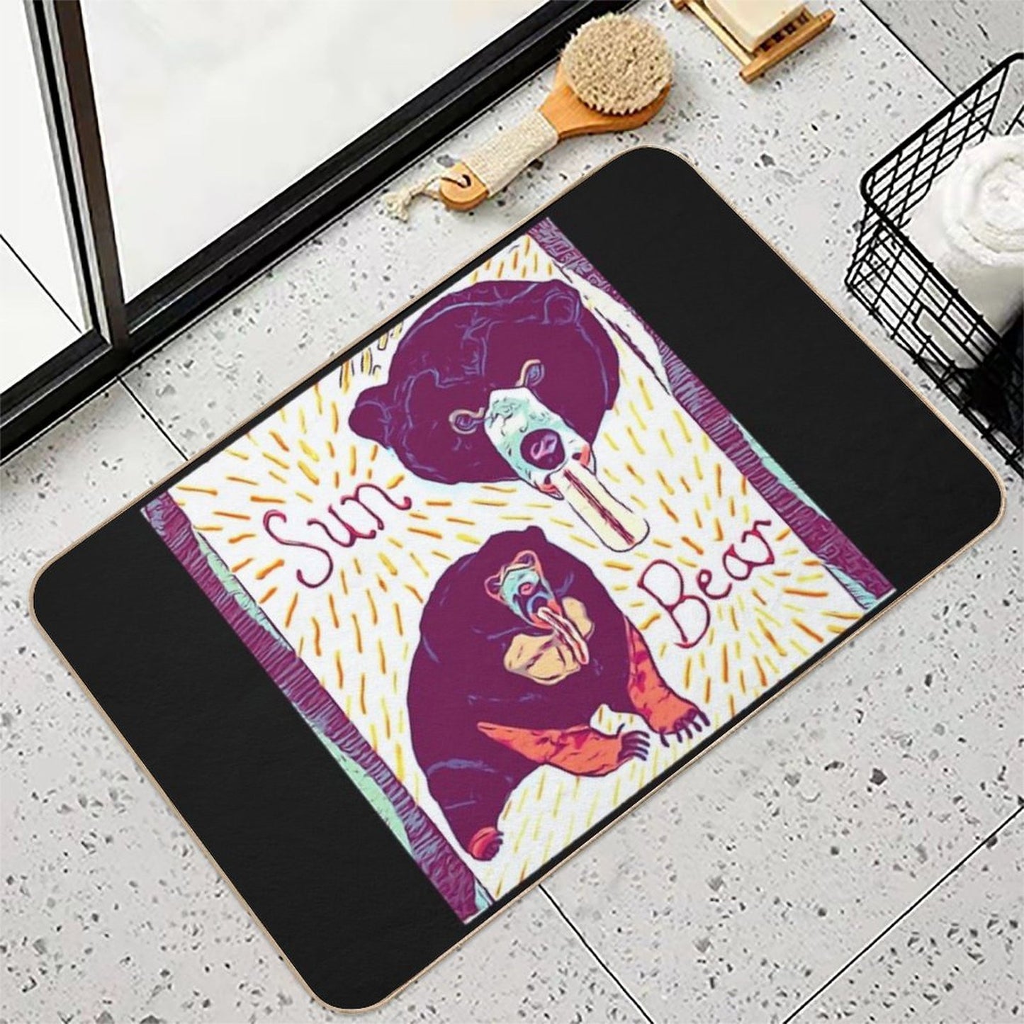 Black And Tan Sun Bear Felt Work  Toxin-Free Bath Mat
