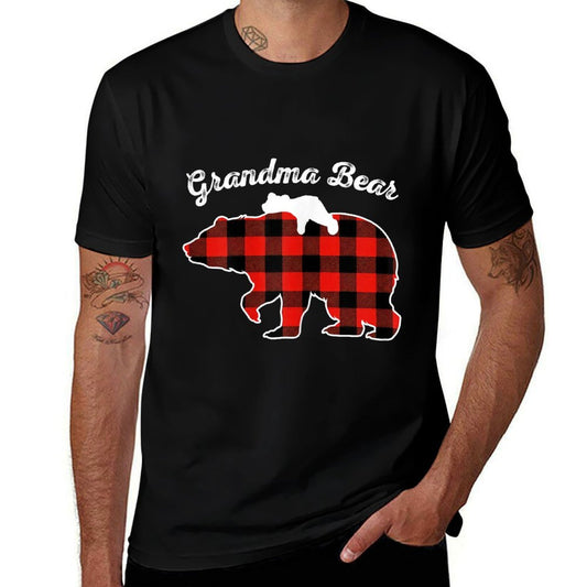 Grandma Bear Flannel Red Plaid Pajama Family Matching XMAS  High-quality Stitching T-Shirt