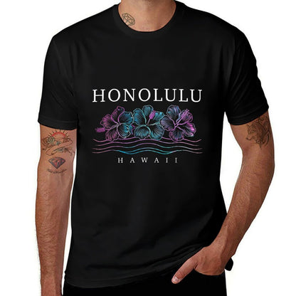 Honolulu Hawaii Hawaiian Hibiscus Flowers Surfer Souvenir  Summer-ready Fabric T-Shirt