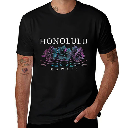 Honolulu Hawaii Hawaiian Hibiscus Flowers Surfer Souvenir  Summer-ready Fabric T-Shirt