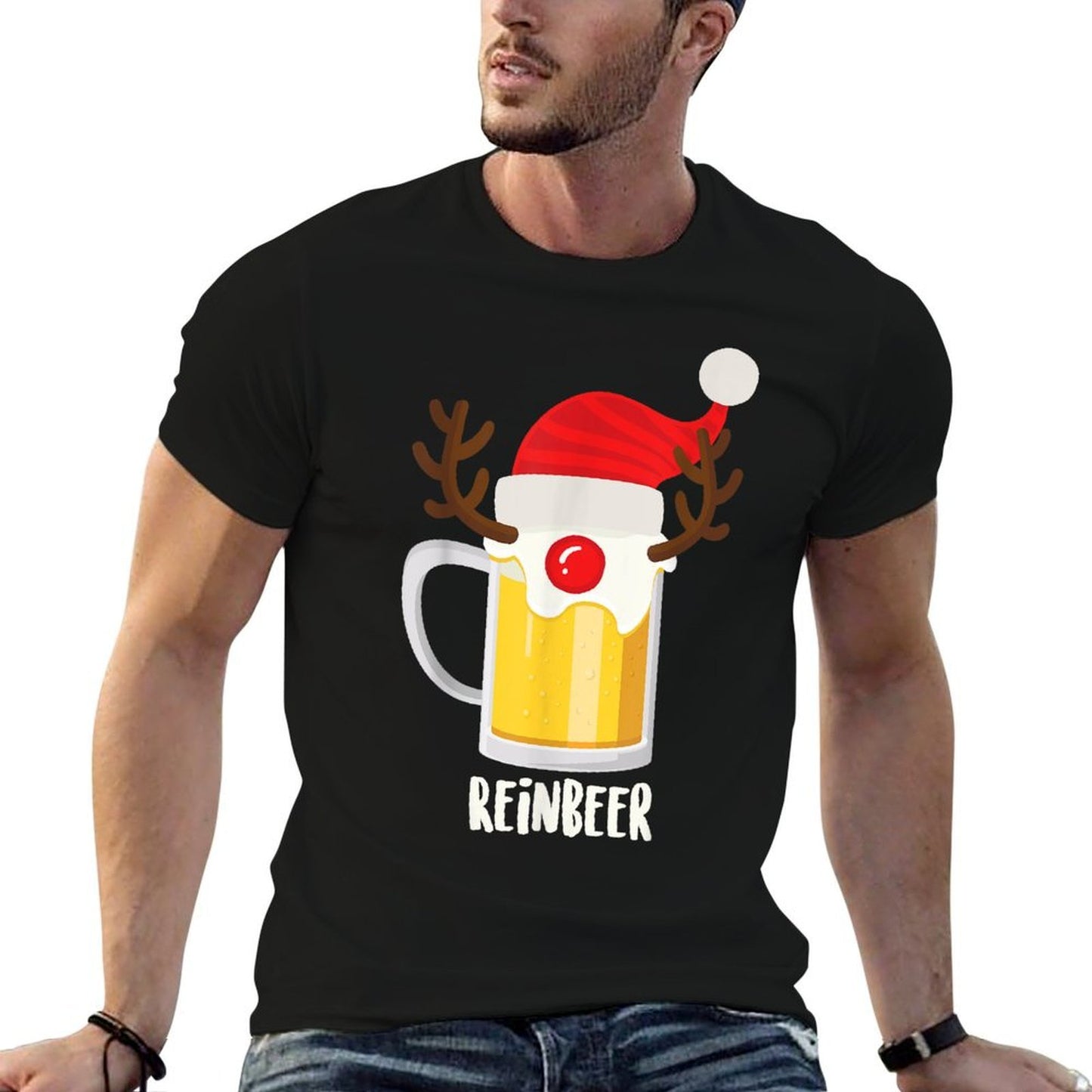 Reinbeer  Christmas Rudolph Alcohol Drinks Cool Gift  Cotton T-Shirt