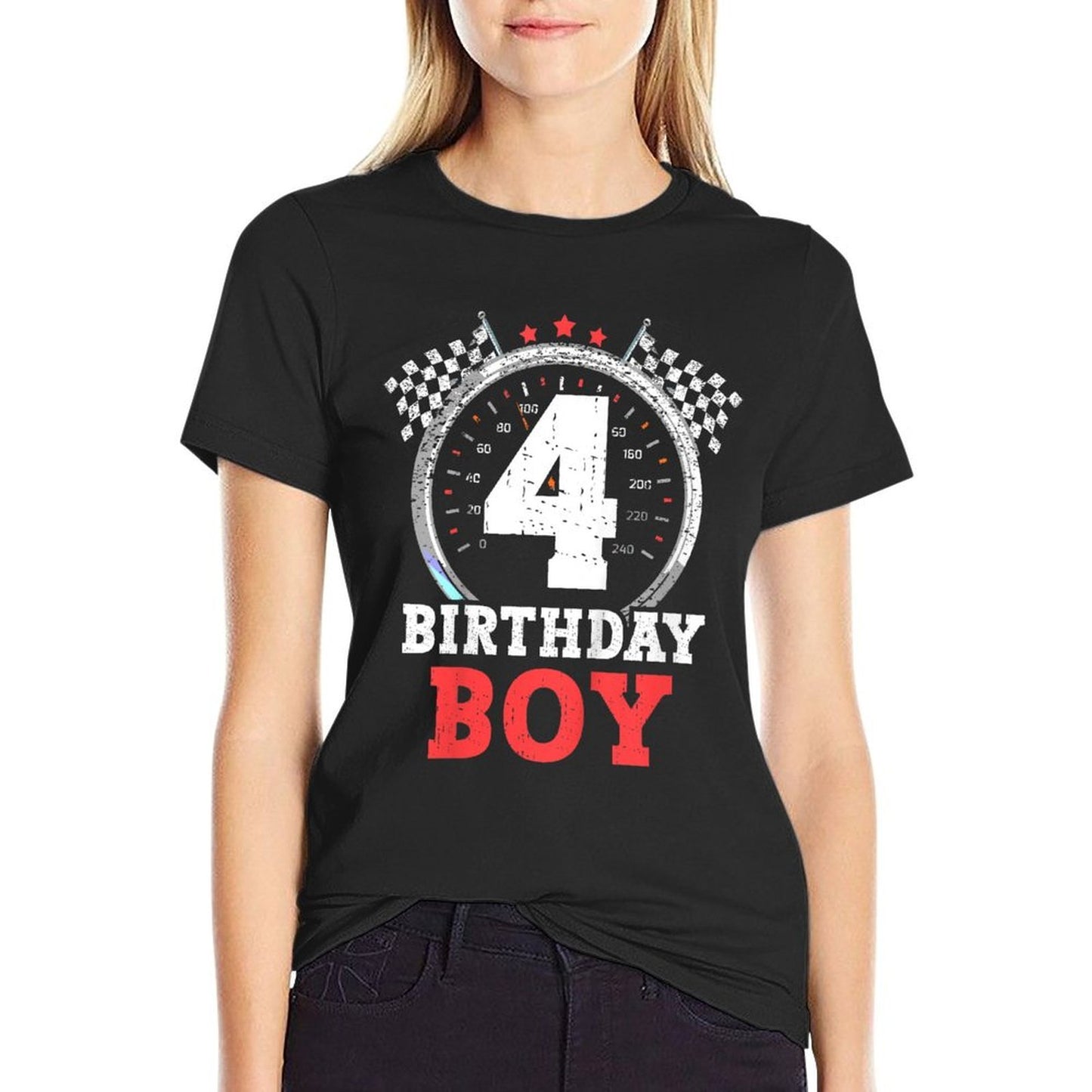Kids 4th Birthday Boy 4 Fourth Race Car Birthday Racing Car  Relaxed-fit T-Shirt