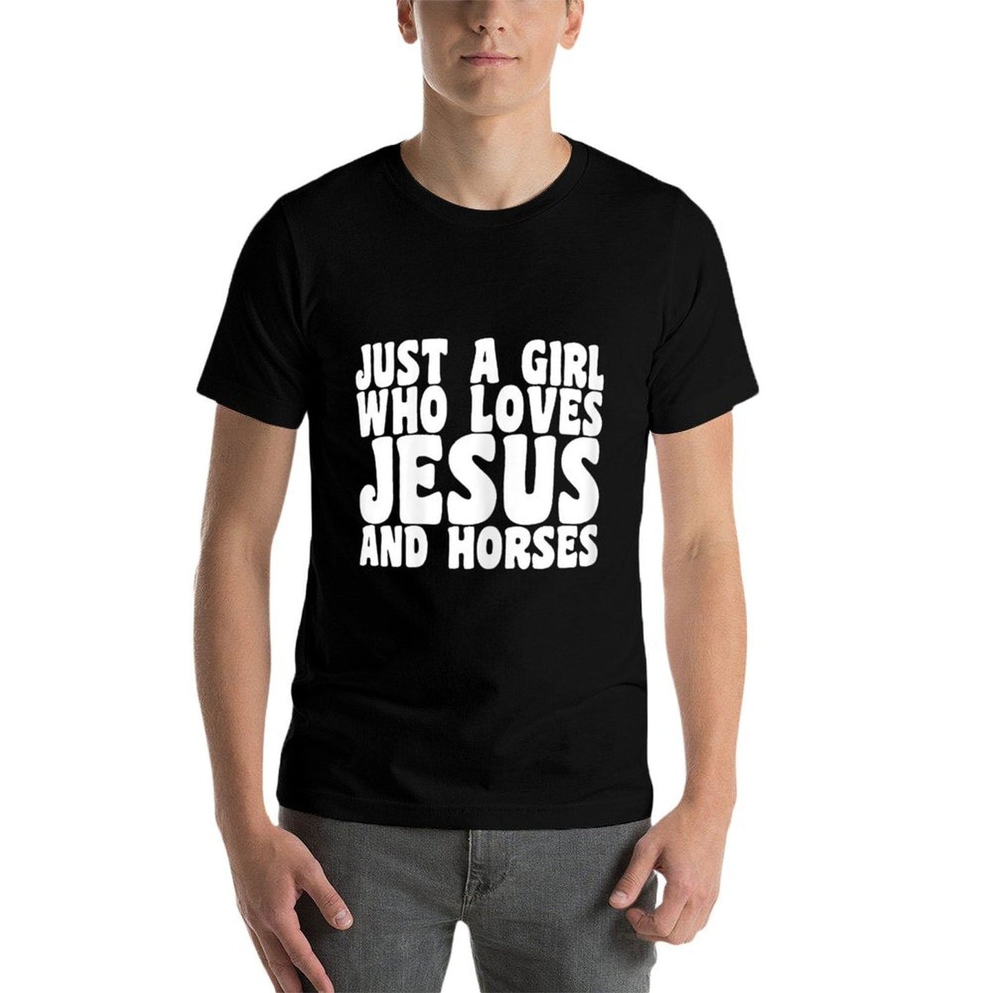 Just A Girl Who Loves Jesus And Horses Funny Christian Gift  Polyester Blend T-Shirt