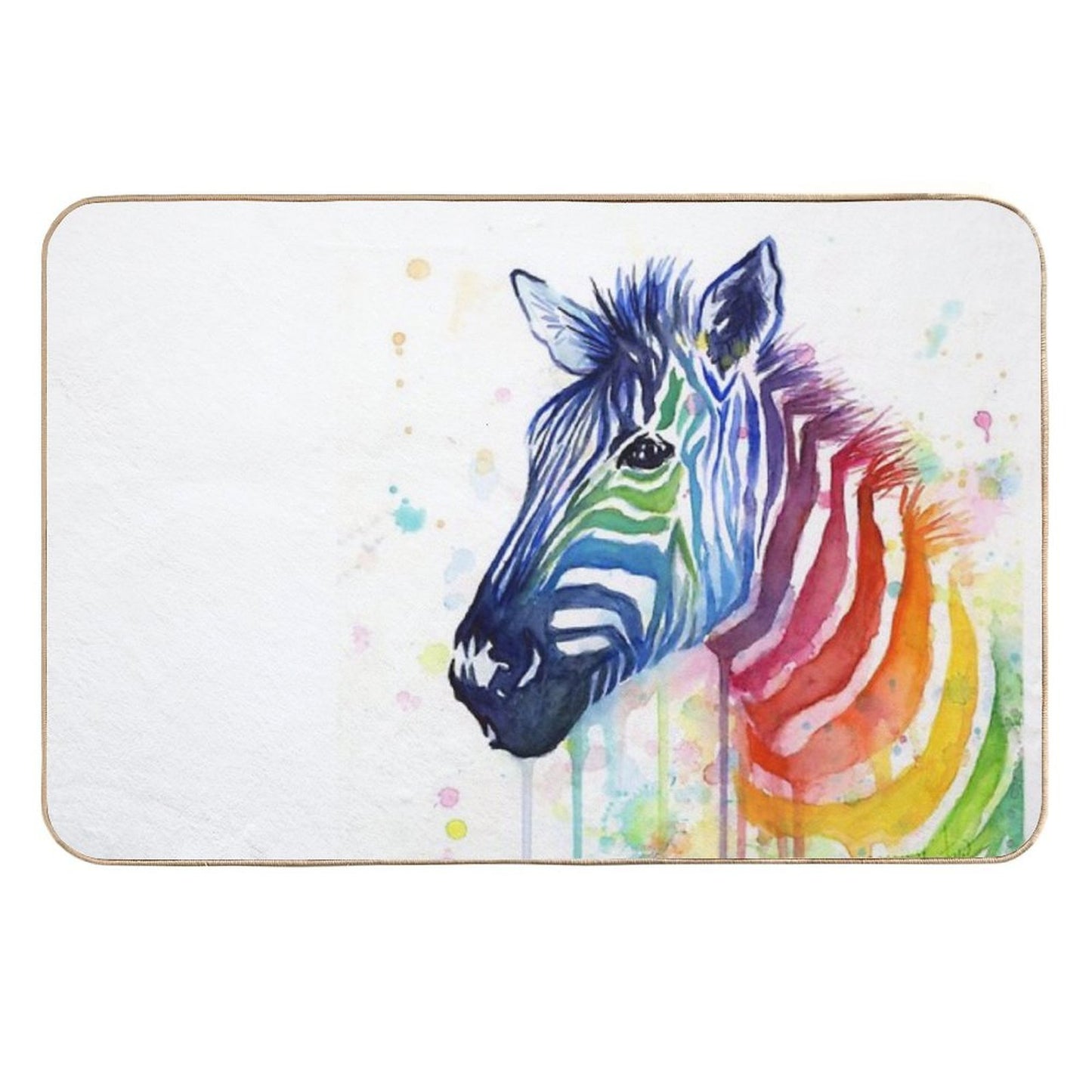 Rainbow Zebra Watercolor Animal Painting  Toxin-Free Bath Mat