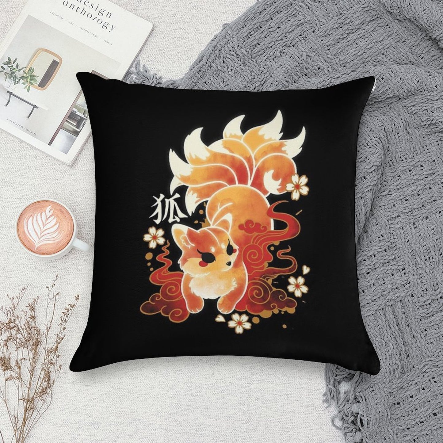 Kitsune Kawaii Soft Shrink-Resistant Throw Pillow