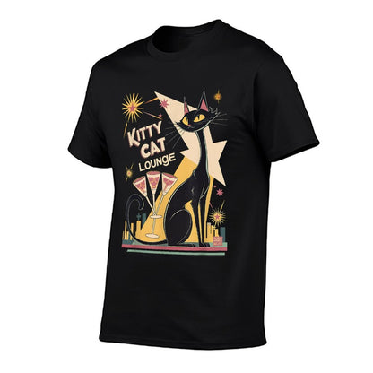 Retro Mid-Century Modern Cat And Cocktails Lounge Theme  Fade-proof Color T-Shirt