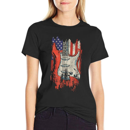 American Guitar 4th of July Guitarist USA Country Music Women Kids Men  Oversized Silhouette T-Shirt