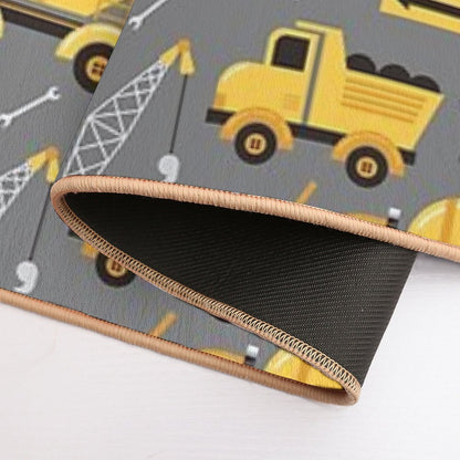 Construction Trucks on Gray  Repositionable Bath Mat