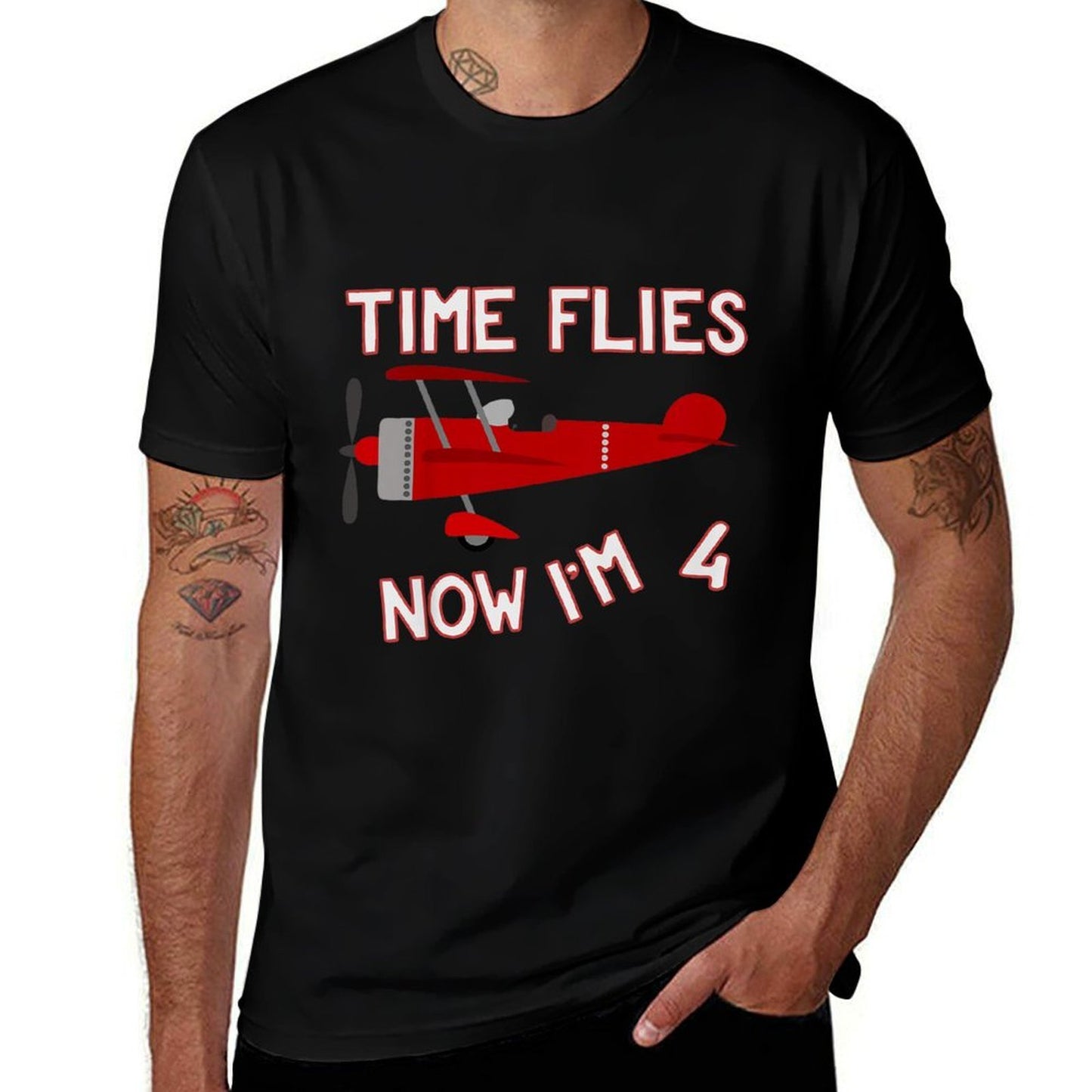 Kids 4th Birthday Airplane T Time Flies Now I'm 4  Odor-resistant T-Shirt