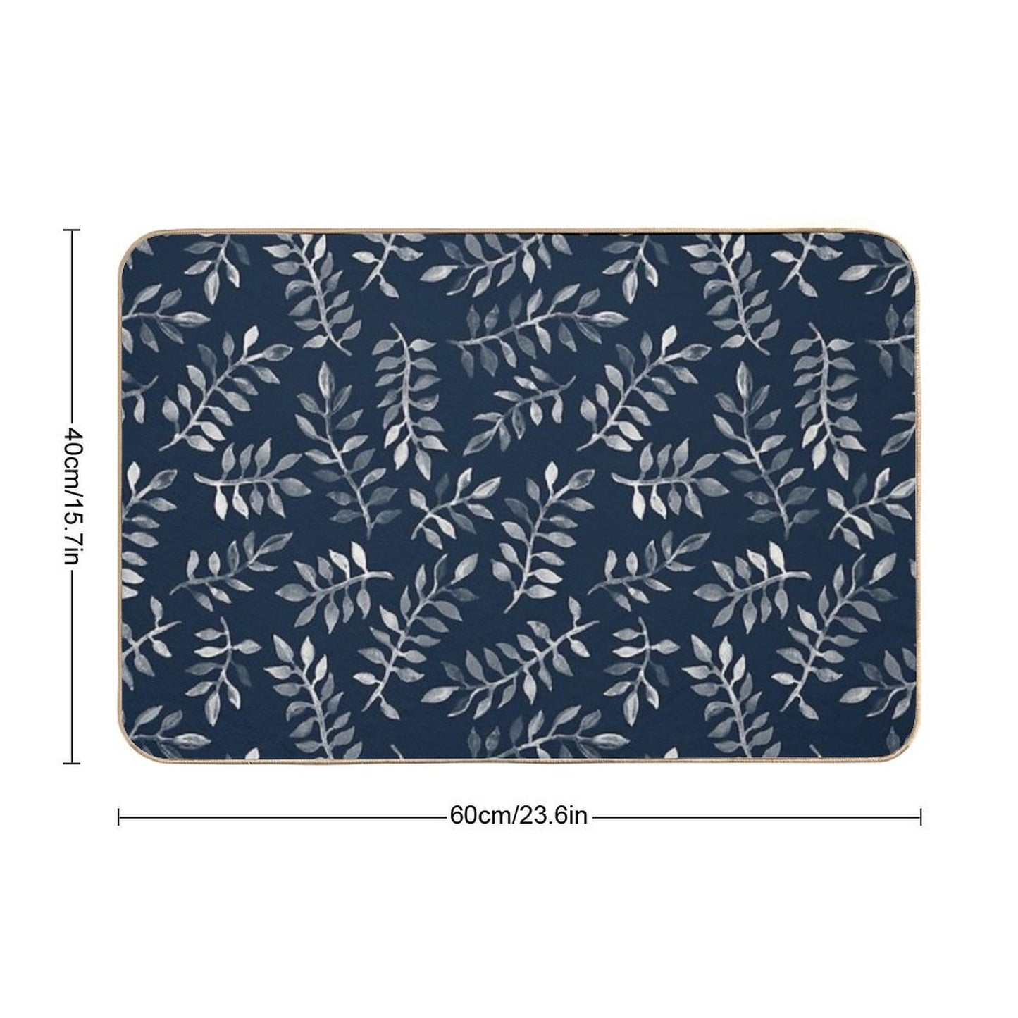 White Leaves on Navy - A Hand Painted Pattern  Toxin-Free Bath Mat