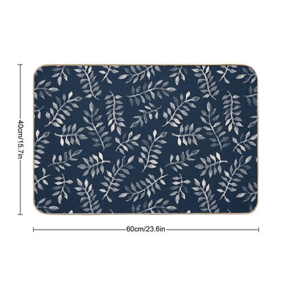 White Leaves on Navy - A Hand Painted Pattern  Toxin-Free Bath Mat