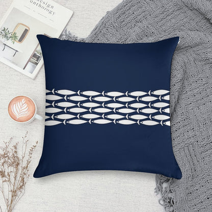Fish Stripe 6 - Minimalist Midcentury Modern Fish in White And Nautical Navy Blue Soft Skin-Friendly Throw Pillow