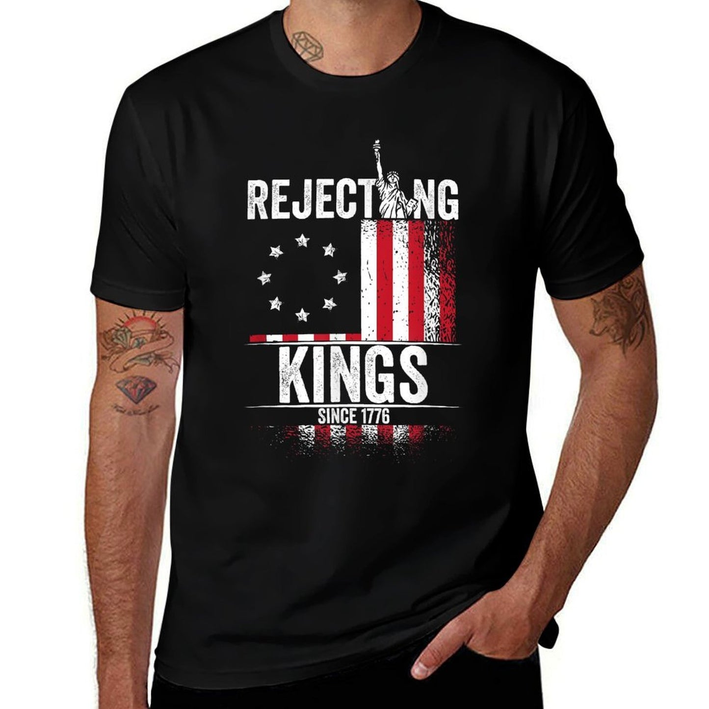 Rejecting Kings 1776 Patriotic USA Vintage 4th of July  Slim-fit Cut T-Shirt