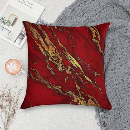 Faux Fire Red And Gold Marble Soft Ultra-Soft Texture Throw Pillow