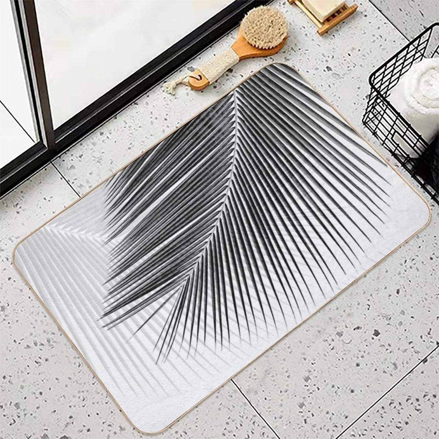 Palm Leaf Synchronicity - Bw  Repositionable Bath Mat