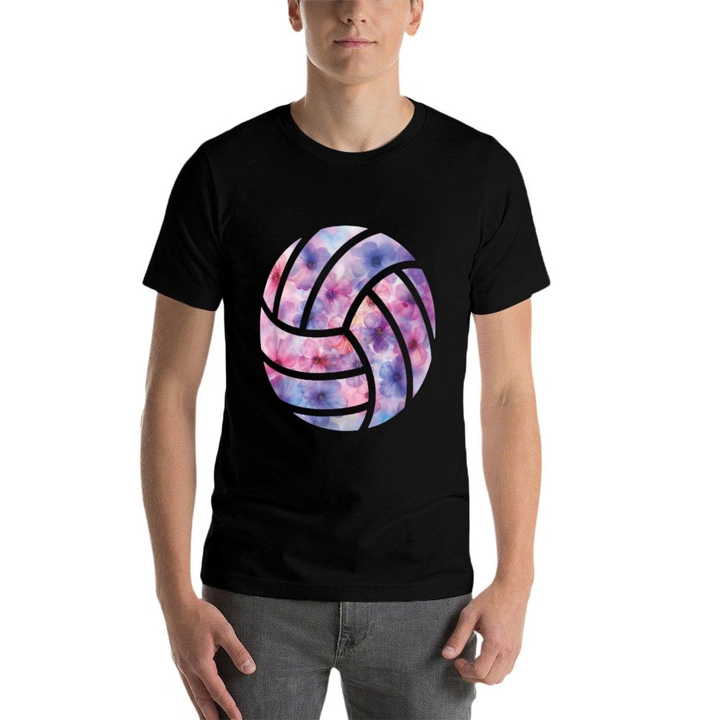Volleyball Flower Graphic  Heathered Texture T-Shirt