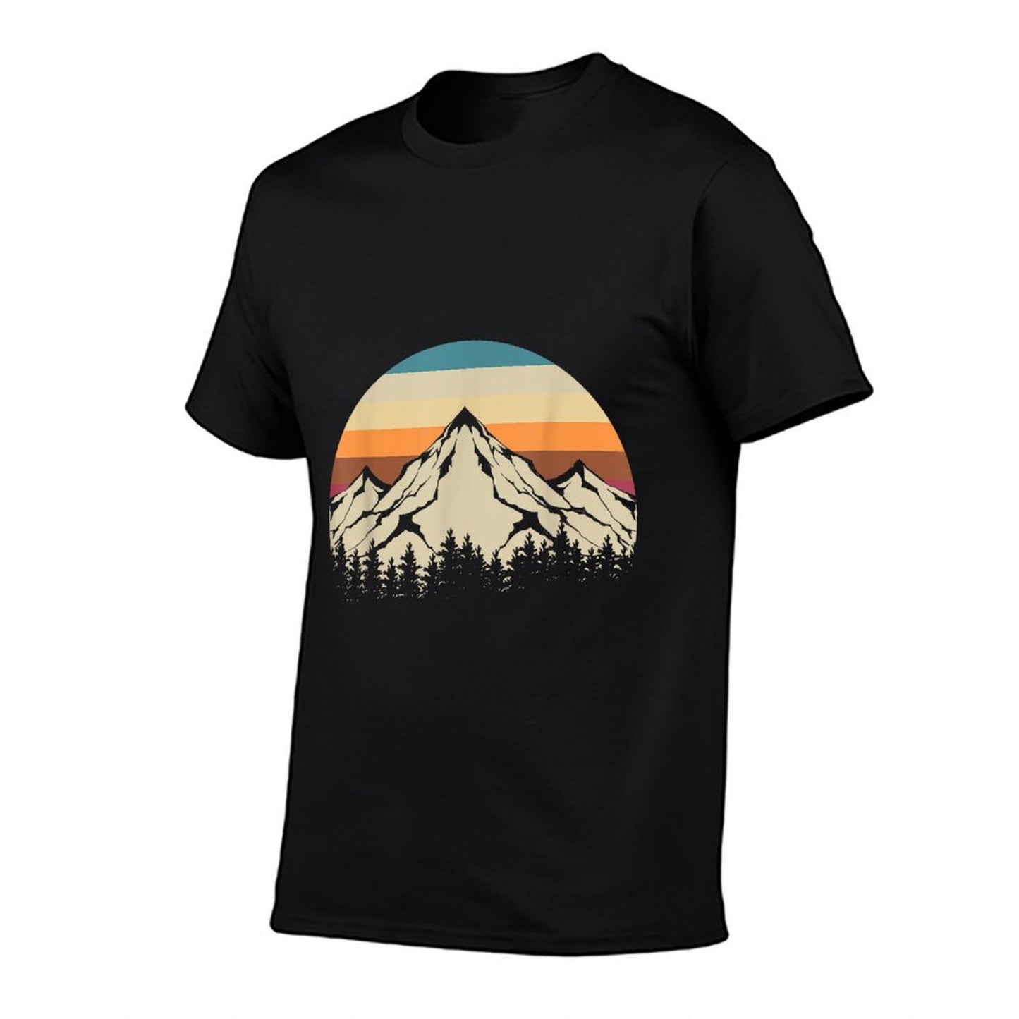 Retro Mountains Wildlife Hiking Outdoor Nature Trees Forest  Trendy Pattern T-Shirt