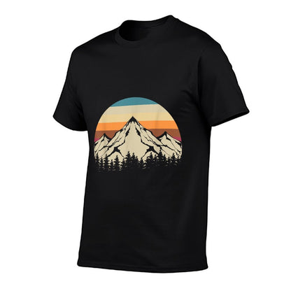 Retro Mountains Wildlife Hiking Outdoor Nature Trees Forest  Trendy Pattern T-Shirt