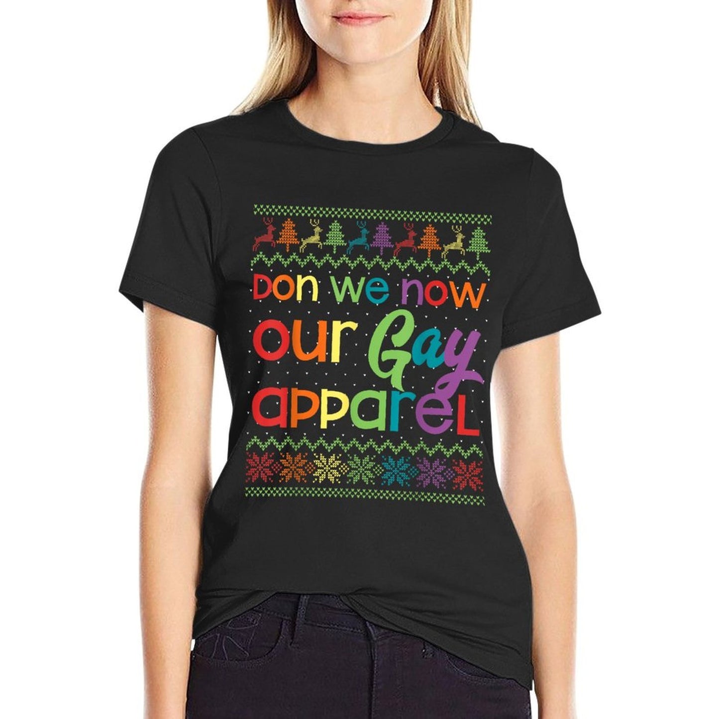 Gay Christmas Funny LGBT Don We Now Our Gay Apparel Rainbow  Cotton T-Shirt