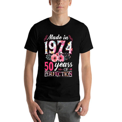 50 Year Old Made In 1974 Floral Flower 50th Birthday Womens  Cotton T-Shirt