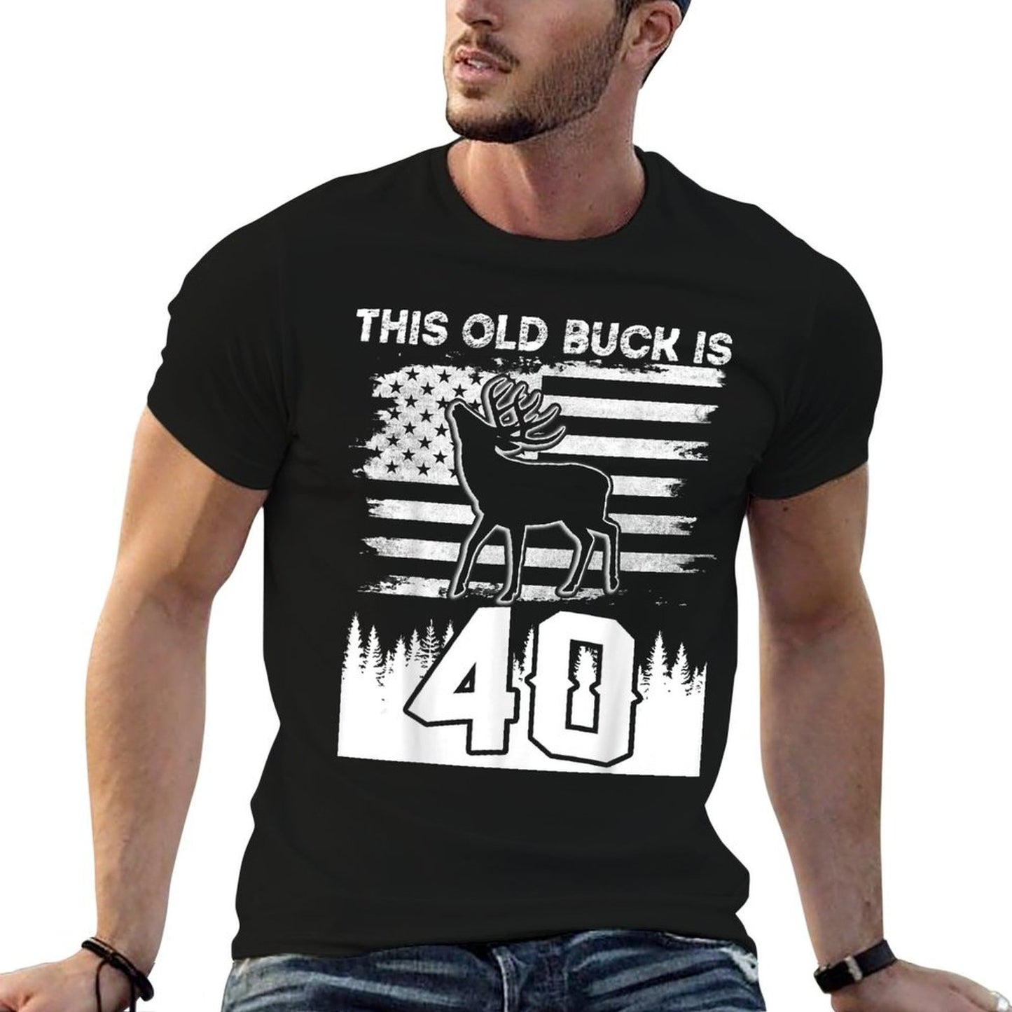 This Old Buck Is 40 40 Old Deer Hunter 40th Birthday Deer  Ribbed Collar T-Shirt