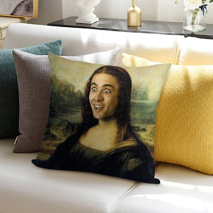 Nicolas Cage As The Mona Lisa Soft Easy Maintenance Throw Pillow