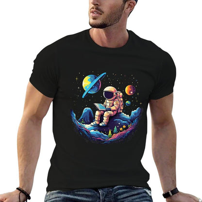 Astronaut Reading Book In Space Funny Books Lover Bookworm  High-quality Stitching T-Shirt