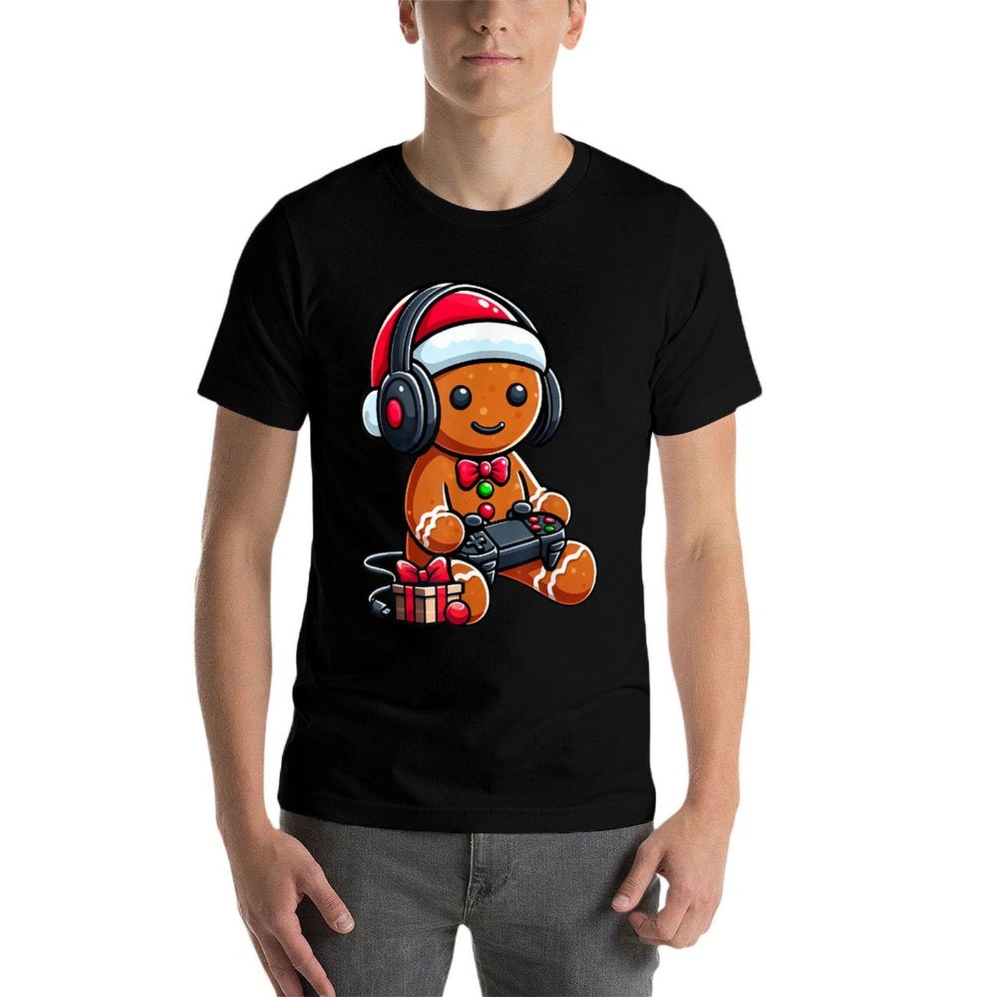 Funny Christmas Gamer Gingerbread Xmas Gaming Men Boys Kids  High-quality Stitching T-Shirt