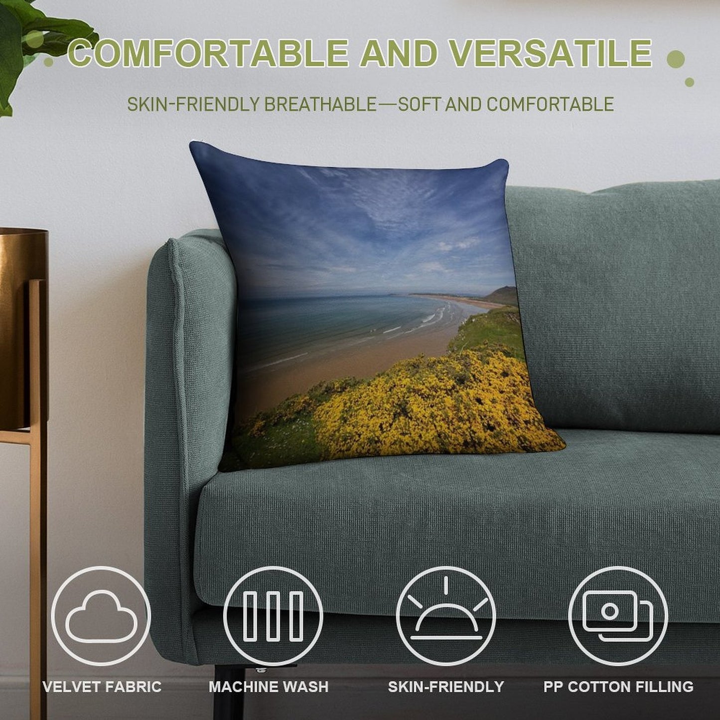 Rhossili Bay in The Gower Peninsular Wales UK Soft High-Density Material Throw Pillow