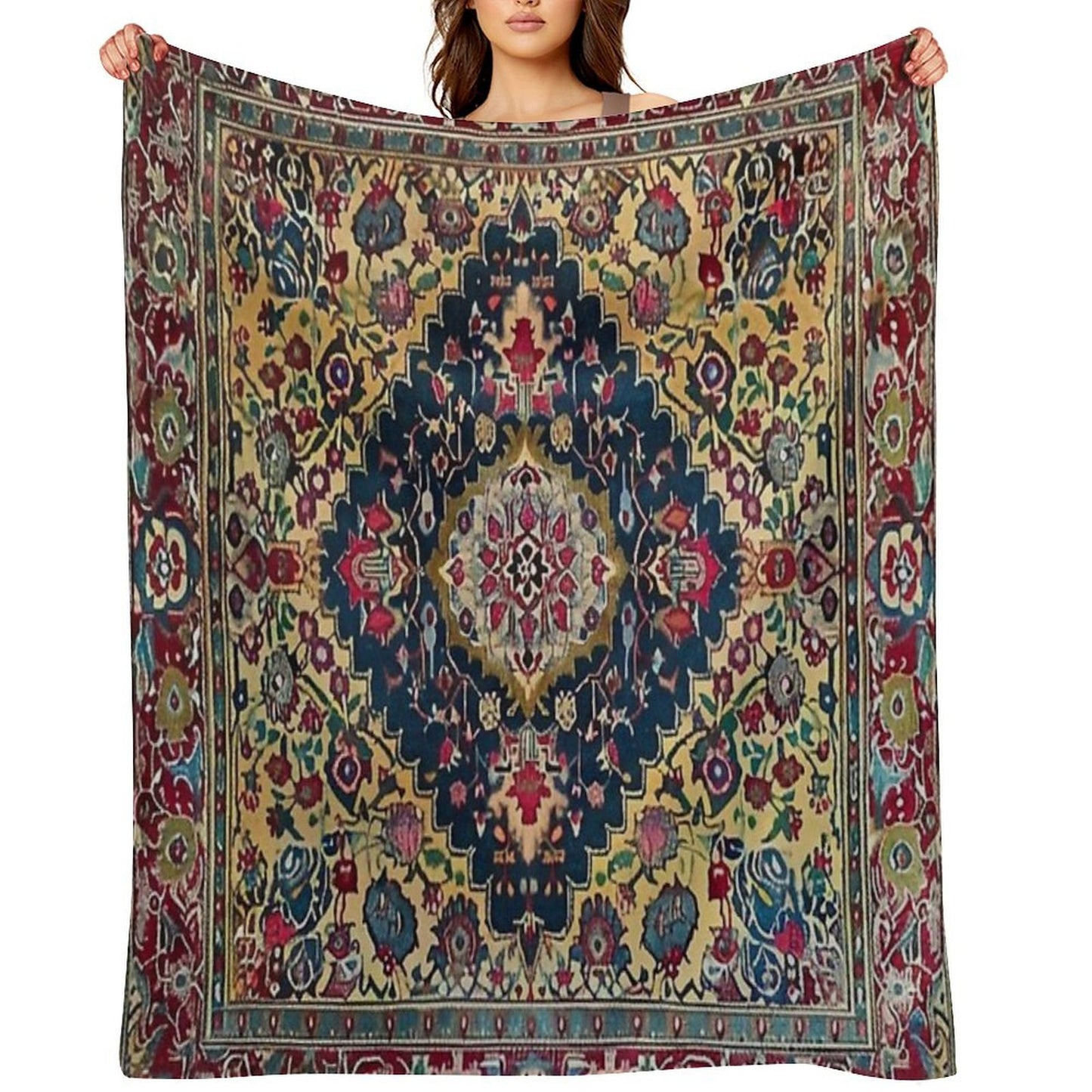 Vintage Antique Persian Carpet Flowery Sustainable Throw Blanket